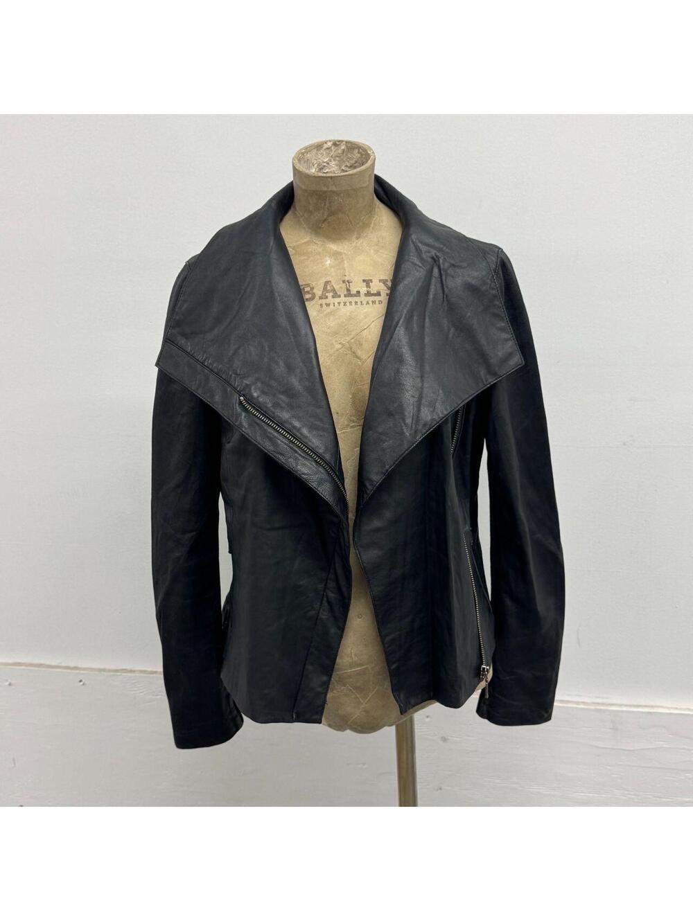 Vintage Black Funnel Neck Asymmetric Avant Garde Leather Jacket - Picture 4 of 7